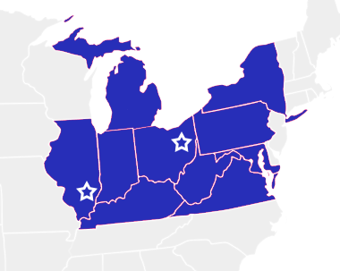 Territory: IL, IN, KY, MI, NY, OH, PA, WV, VA. Facilities: IL, MI, OH